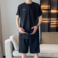 运动服套装男跑步健身速干短裤短袖足球训练服宽松休闲夏季两件套