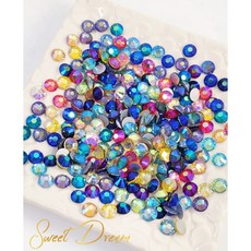 五彩混色玻璃水鑽1440顆大包裝 美甲綜合鑽 平底圓鑽 指甲裝飾彩鑽, 1個, 五彩混色