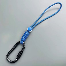 【 199出貨】傘繩編製安全防丟帶鎖彈簧掛繩 鋁合金防盜鑰匙扣 D扣 水瓶背包扣, 1個, 黑扣藍色反光