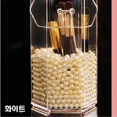 메이크업브러쉬 아크릴 수납함 투명 먼지방지 덮개, 육각형-핑크 진주