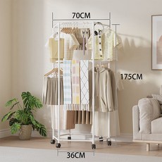 럭스룸 6각 회전 이동식 옷걸이, 화이트, 2단