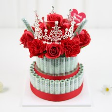 티아라 LED 비누꽃 용돈케이크, 1개, 2단-레드