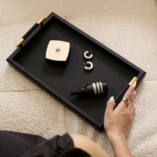 하우스팡 원목 고급 메탈 손잡이 트레이 카페 쟁반 액세서리 트레이, 1개, 블랙