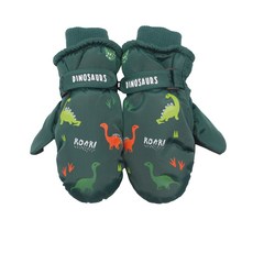 【體溫魔術師】恐龍系列兒童防潑水滑雪手套 6-12歲五指包指保暖手套 防風束口玩雪必備