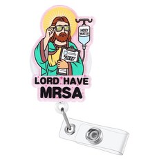 It Only Goes to Ten 재미있는 간호사 배지 릴 접이식 ID 카드 의료 홀더 악어 클립 포함 RN CNA ER ED 정신과 소아 통증 관리 종양학 1차 진료 NP, Lord Have Mrsa