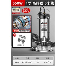수중 펌프 분무기 진흙 슬러지 양수기 농업용 배수 오수, 1개, 550W 1인치-5m 전선