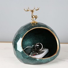 北歐創意鑰匙收納盒 入戶玄關茶几裝飾品 桌面收納擺件 生日喬遷禮物, 1個, 金鹿窩 寶石藍