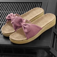 곰돌이샵 리본 웨지 슬리퍼 3.5cm 통굽 실내화 여름 비치 슬리퍼 여성 실내화 사무실 슬리퍼