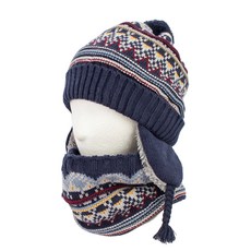 WINGHOUSE 孩童冬季保暖刷毛護耳針織帽+圍脖