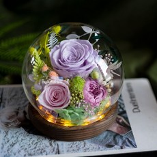 永生花 網紅擺件 玫瑰 滿天星 永生花玻璃罩 不凋謝玫瑰 裝飾 真花禮物 客廳擺設, F6007