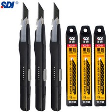 SDI 9mm 흔들림 방지 유틸리티 나이프 30도 각도 샤프 블랙 스틸 블레이드 박스 커터 자동 공예 DIY 오프너, 한개옵션2, 한개옵션1, 3Bla 30Blades