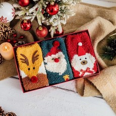 聖誕熱賣 聖誕襪禮盒裝襪子女 情侶款男珊瑚絨加絨聖誕節平安夜送女朋友禮物, 聖誕老人小鹿禮盒裝, 1個