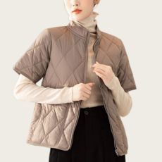Makone 여성 가을 겨울 반팔 스탠드넥 빅사이즈 퀼팅 패션 패딩 조끼