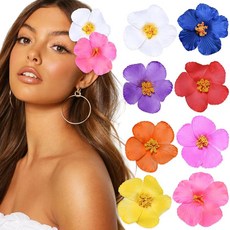 [ 1065598 ] 하와이 꽃 헤어 클립 히비스커스 바레트 인공 갈상 머리핀 액세서리 여름 휴가 파티용 8개 (멀티컬러)