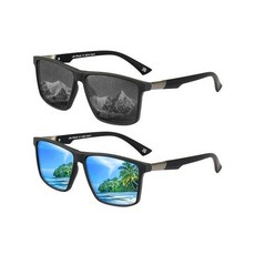 JIM HALO 레트로 편광 선글라스 남성용 여성용 스퀘어 경량 선글라스 운전 낚시 UV400, 1)53 Millimeters, 2팩 그레이  블루