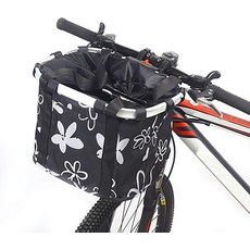 CZXJKKL 자전거 바구니 접이식 소형 반려묘 반려견 캐리어 전면 탈착식 핸들바 빠른 출시 쉽게 설치 가능한 가방 산악 피크닉 쇼핑, 01 검정색, 1