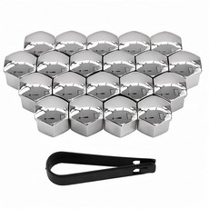 차량 휠 너트 보호 가드 21mm 휠캡 휠커버, 실버 휠캡20개+탈착집게1개, 1세트