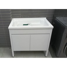 愛琴海廚房 台灣製 U-590 90公分 人造石洗衣台 - 活動式洗衣板 白色/灰色 防水PVC 立柱/鋁腳, 1個, 白色 交期需先確認,鋁腳 (無背板)