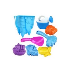 沙灘戲水C16B 8件組大號沙灘玩具 模具套裝 城堡 沙鏟 花灑 交通 海邊 泳池 沙灘戲水 戶外玩具, 1個, 城堡款- 水藍色