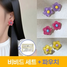 앙증맞은 플라워 귀찌 3종세트 예쁜 컬러 구성 선물용 데일리 패션 아이템 귀 안뚫는 원터치 클립형 귀걸이