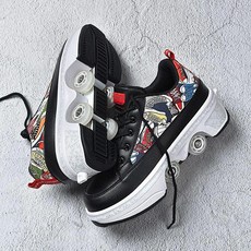 히든 신발 바퀴힐 롤러슈즈 운동화 화이트, 1개, 그래피티 블랙 빅포