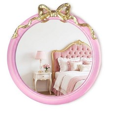 Iyabat 28x28 inch Pink Bow Mirrors for Wall Round/Circle God Decorative Wall Mounted Mirror Suit, 핑크 라운드