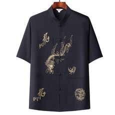 中老年唐裝男士夏季短袖套裝：寬鬆透氣中國風爺爺裝復古休閒大碼唐裝