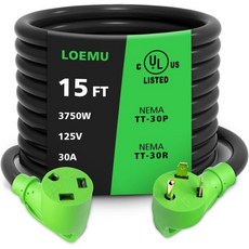 30암페어 RV 연장 코드 25피트 NEMA TT30PR 플러그와 그립 핸들 3750와트 고강도 3x10 게이지 전원 RV캠퍼여행용 트레일러용, 15FT