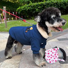 강아지 겨울용 두꺼운 면 코튼 재킷 소형견용, S 0.5-1.5kg, 블루 5m끈포함