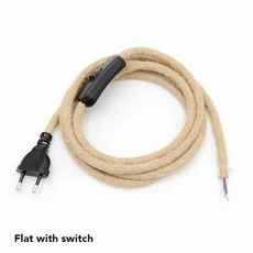 EU 플러그 전원 코드 빈티지 대마 코드 2 미터 3 미터 레트로 펜던트 조명 디자인 조명 장식에 대 한 ON/OF, 01 2 cord, 01 Flat 1, 01 2미터