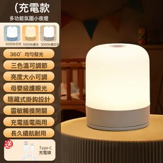 遙控柔光護眼小夜燈充電插電兩用臥室嬰兒餵奶睡眠燈外貿禮品專供, 充電款【三色溫調光調色】+數據線(充插兩用):6-8W