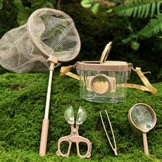 곤충채집 곤충 관찰 상자 돋보기 탐험 물고기 낚시 도구, 이중 커피+핀셋+트랩+넷+돋보기