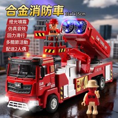 合金消防車 燈光噴霧 仿真音效 回力滑行 多關節活動 附2人偶, 紅色消防車, 1個