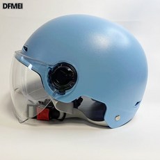 DFMEI 電動電瓶車頭盔男女防曬安全帽摩托騎行盔半盔防護, 1個, 3C磨砂藍:茶色短鏡片