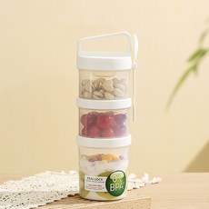 SMABAT 샐러드 컵 3P세트 과일 도시락통 360ml+360ml+560ml 보관용기 디저트 밀폐용기 포크 포함, 1세트, 화이트