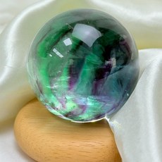 螢石球 6.9cm 海帶羽毛體 方塊體 帶彩虹光 帶晶洞, 1個