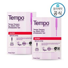 [템포] 슈퍼 사이즈 40P 양 많은날 순면 탐폰 체내형 생리대 수영장 휴가 오코텍스 인증, 20개입, 2개