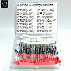 고속 스위칭 쇼트키 다이오드 모듬 키트 1N4001 1N4004 1N4007 1N5408 UF4007 FR207 1N5817 1N5819 1N5822 1N4148 RL207 박스