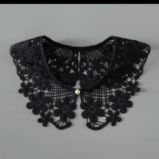 百搭假領DIY手工蕾絲自縫女衣領花邊輔料，自製減齡娃娃領，多款韓版蕾絲花邊可選, 梅花對領黑色珍珠款 領圍約50厘米, 1個