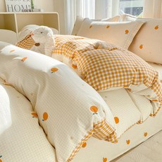 무인양품 순면 이불커버 150x200x230 싱글 침대용, 스위트 오렌지