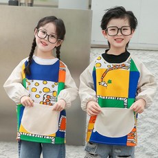 兒童畫畫罩衣 幼稚園美術班防髒防水圍兜, 長頸鹿（單件裝）,2XL(120-135CM)