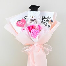 토이토 곰돌이 인형 비누꽃 졸업식 꽃다발 종이가방 조화 졸업 선물 세트, 1개, 핑크, 40cm
