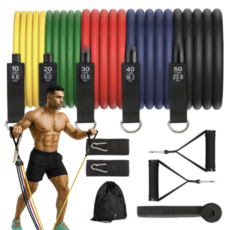 레브온 단계별 강도조절 전신 홈트 튜빙밴드 11P, 1세트, 혼합