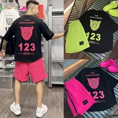 男士短袖T恤褲子 運動套裝 夏季新款 寬鬆百搭 休閒短褲 潮牌印花半袖 套裝穿搭 短袖短褲套裝 男生夏季穿搭 韓版 涼感