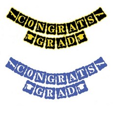 컹글레츄 졸업 골드 블루 배너 그동안 고생했으니 오늘은 즐겁고 행복한 파티 꽃길만 걷자 CONGRATS GRAD, 1개