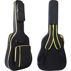 베이스 기타 가방 케이스 40/41/42인치 어쿠스틱 긱백 12개의 스트링 드레드노트 장착 0.35인치 두꺼운 패딩 600D 방수 소프트 백팩 포켓 3개 목 고정 스트랩 조절, Yellow (0.35 Inch)