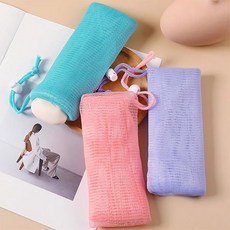 3PACK 각질 제거 6겹 발포 네트 메시 매우 부드럽고 빠른 페이셜 클렌징 비누 가방 드로스트링 홀더 백 블루 핑크 퍼플, 1개