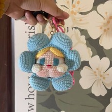 손뜨개 꽃 인형 키링 DIY 재료 키트 수제, 재료 키트 핑크 우는 인형, 재료 일체 도구 설명서 뜨개질 가이드
