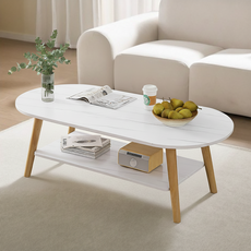 태영스토어 우드 라운드 거실 리빙 선반 테이블, 마블화이트