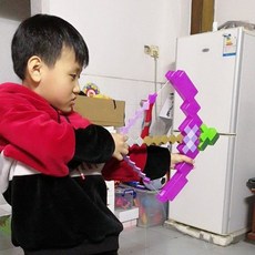 我的世界玩具模型弓箭 新春補貼價 可射出武器 附魔弓箭 變形劍鎬二閤一 火把礦燈, 紫色弓箭一套, 1個